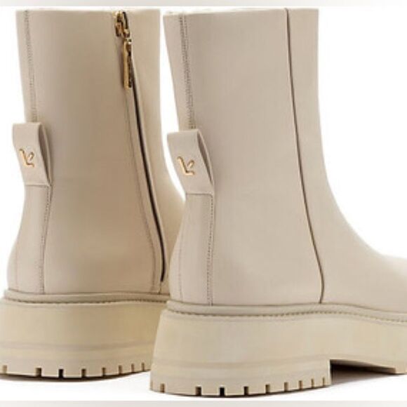 Revolve Larroude Hailey Square Toe Ivory Block Heel Leather Booties - Picture 2 of 10